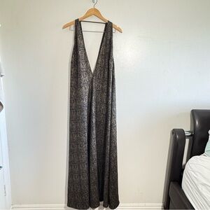 Reformation Black and Gold Evening Gown Deep Cut Front Back size Medium
